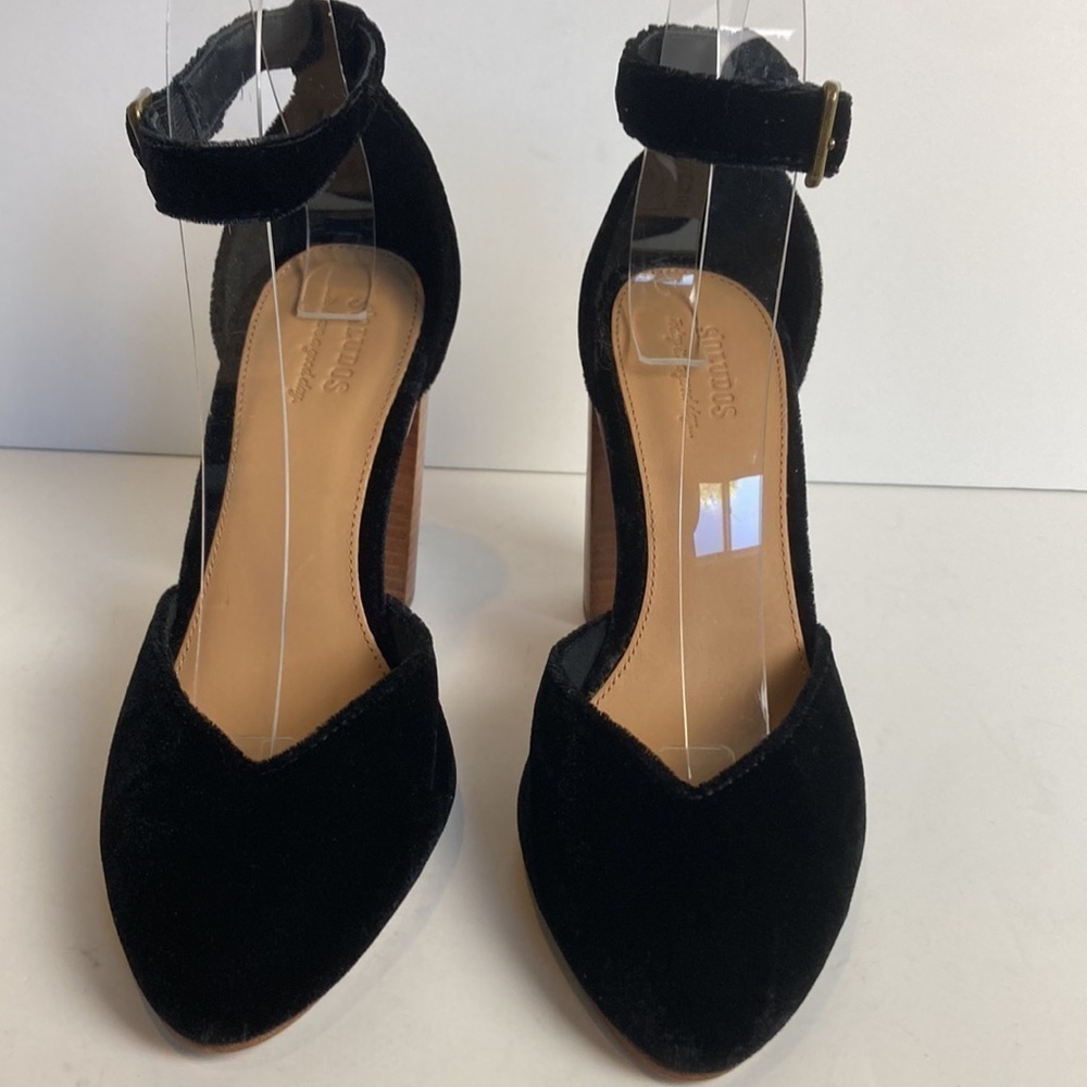 Anthropologie Soludos Collette Heels Leather Velvet Sz 7.5 Night Out Party Prom - Picture 6 of 16
